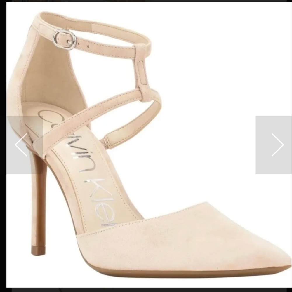 Calvin Klein Women's Cream Suede Dentel Strappy Stiletto Heel NIB